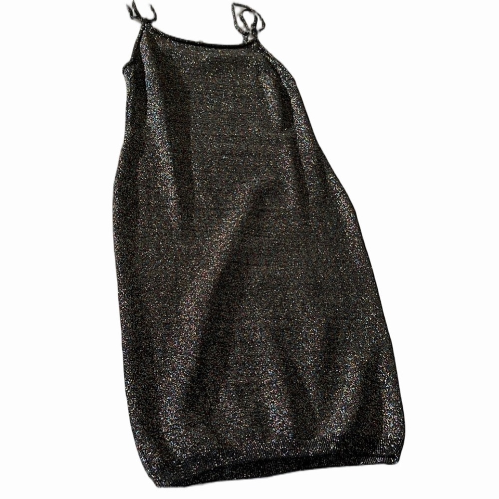 Urban outfitters medium black metallic knit sleeveless mini dress adjustable